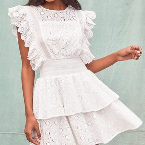 White Eyelet Lace Mini Dress